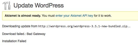 WordPress Upgrade Error – Bad Gateway